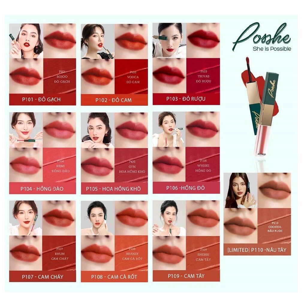Son Siêu Lì 2 Đầu POSSHE P101 - Đỏ Gạch Bền Màu