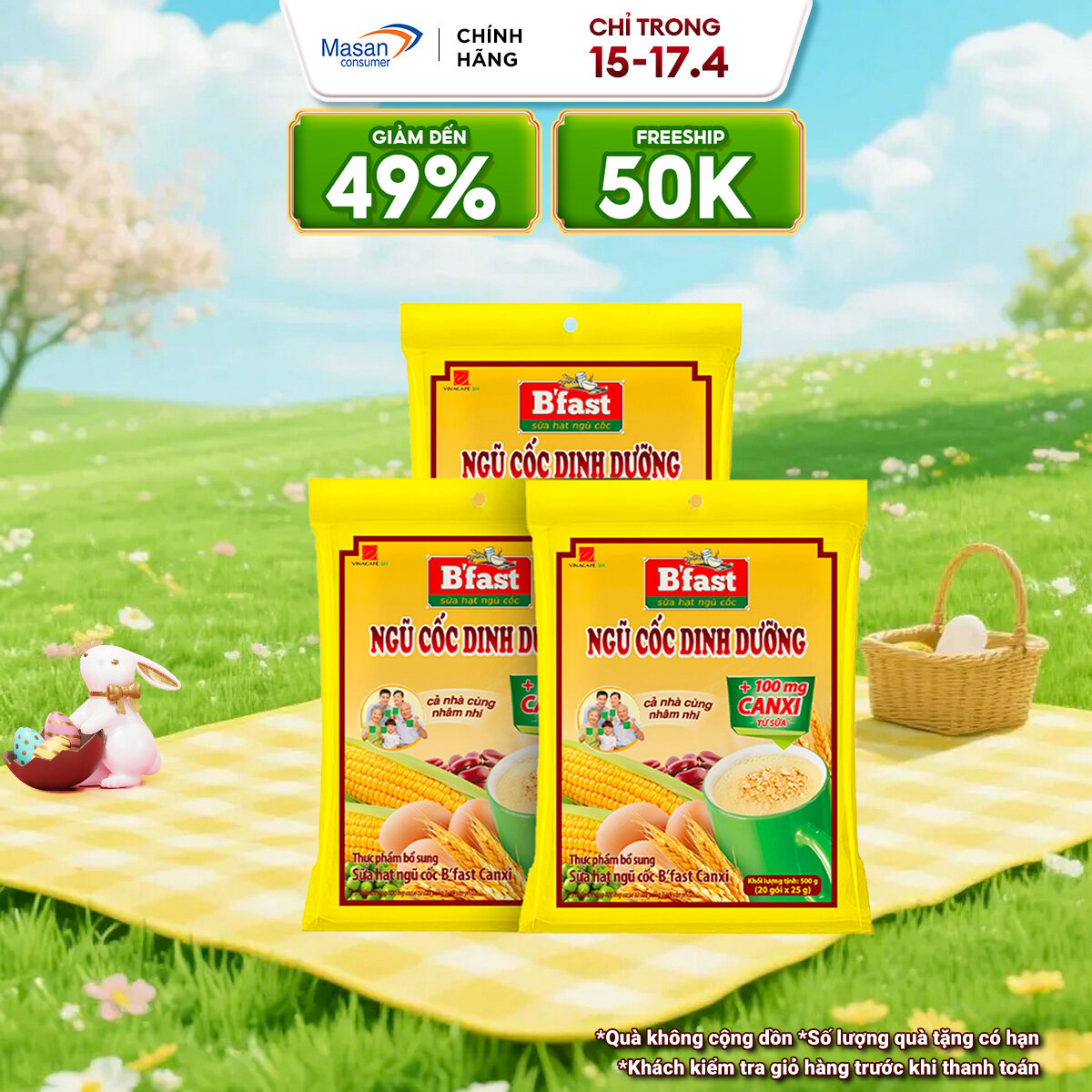 Combo 3 Túi Sữa Hạt Ngũ Cốc B'Fast Canxi - Túi 20 Gói x 25g