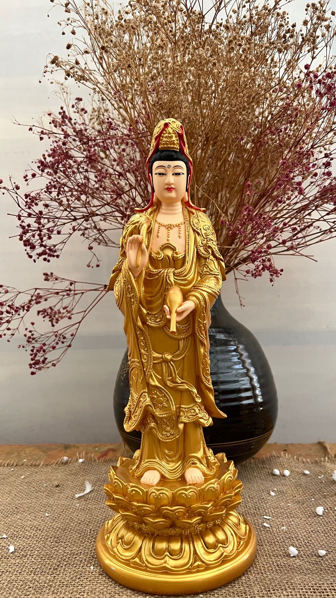 Tượng Phật bà Quan âm l/ Thế Chí đứng 38cm composite | Tượng Phật Hoa Tiên