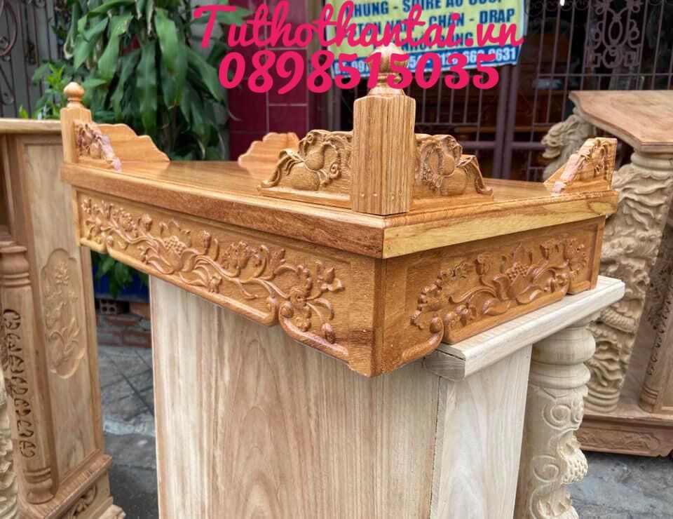 Bàn thờ treo tường chạm Hoa Sen 60CM - Gỗ Gõ Đỏ