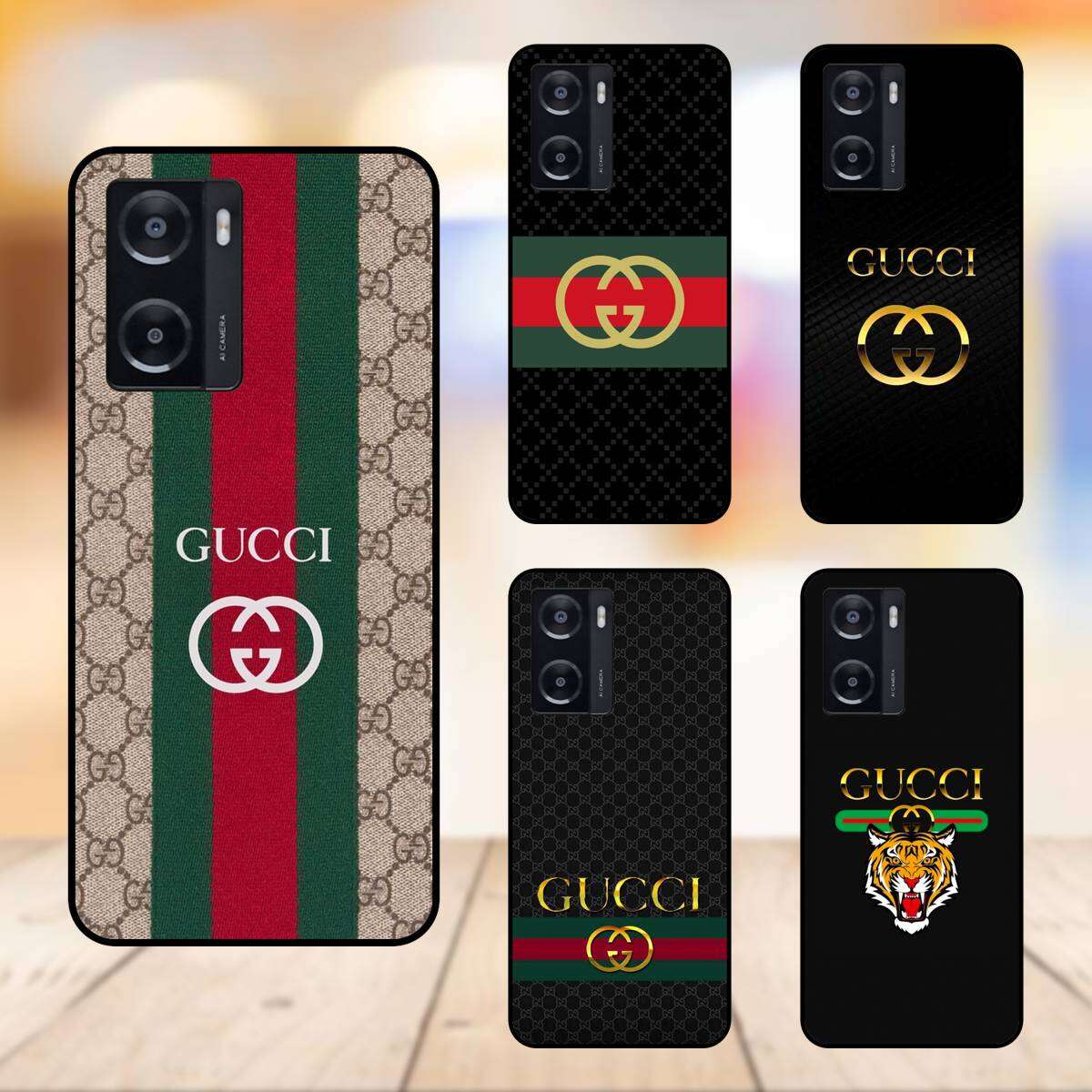 Ốp lưng điện thoại Oppo A57 viền đen thương hiệu Gucci thời trang