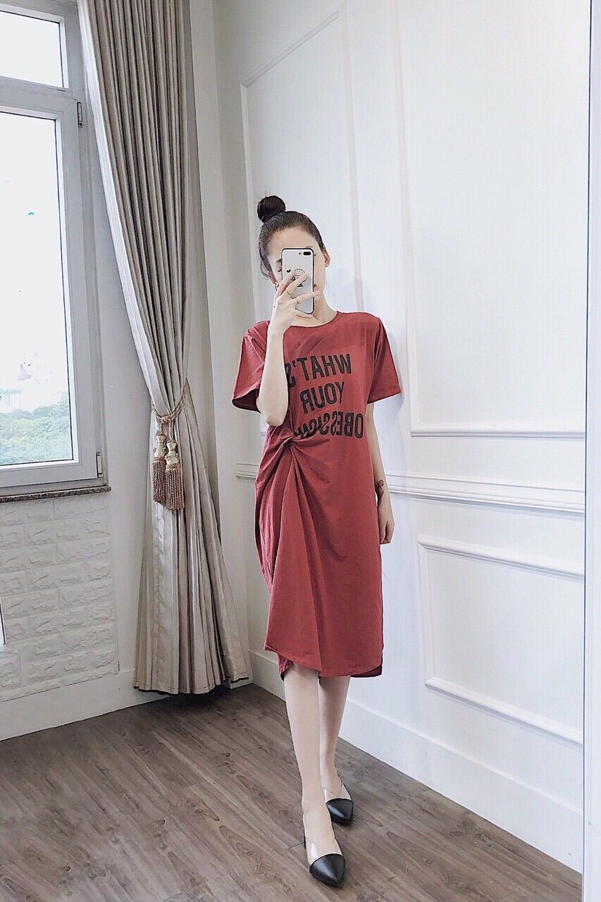 Đầm thun mặc nhà, đầm xoắn eo, đầm thun bầu