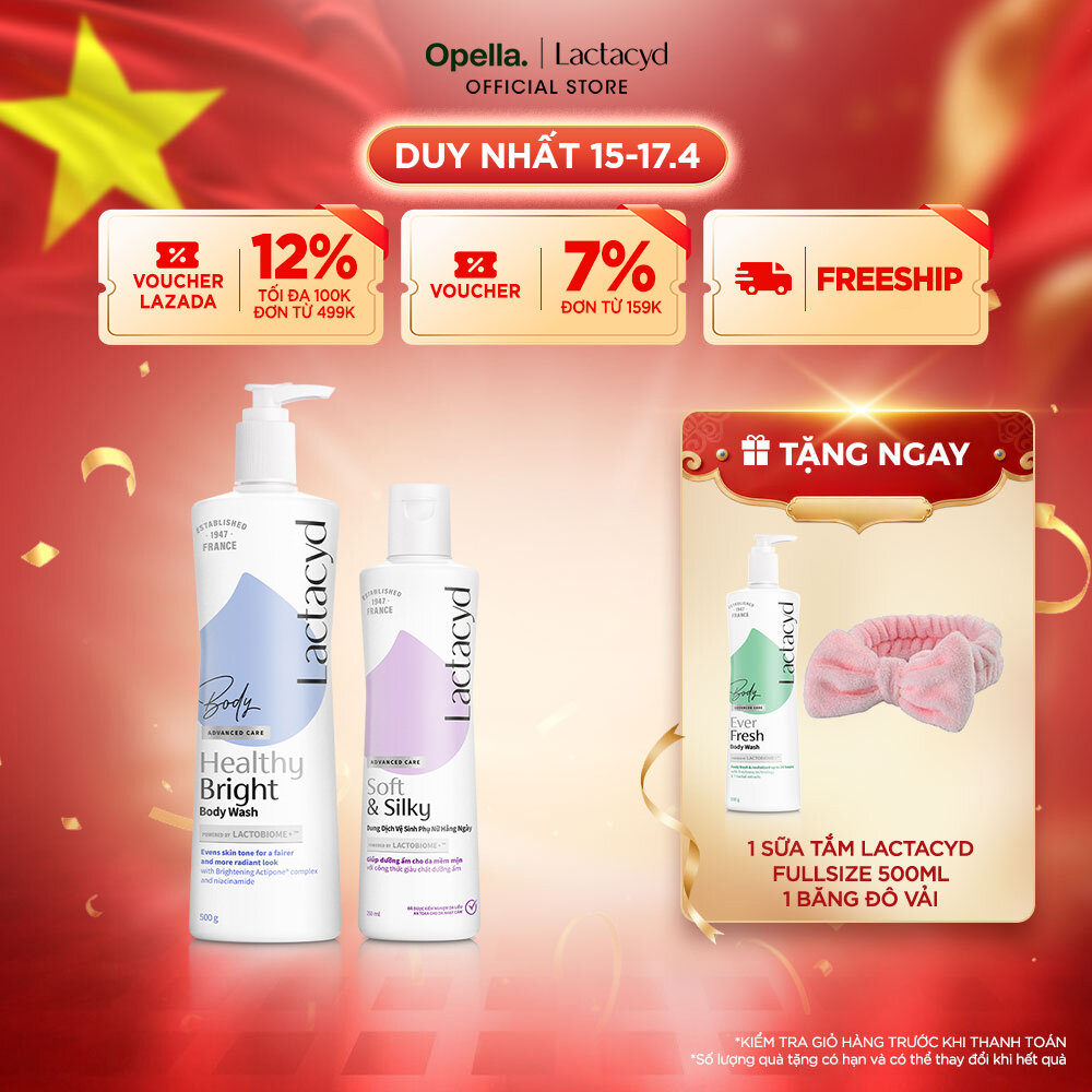 Bộ 1 Sữa tắm Lactacyd Healthy Bright làm đều màu da, mang lại làn da sáng khỏe, rạng rỡ và tự tin + 1 DDVS Phụ nữ Lactacyd Soft  Silky Dưỡng Ẩm 250ml Women Cấp Ẩm