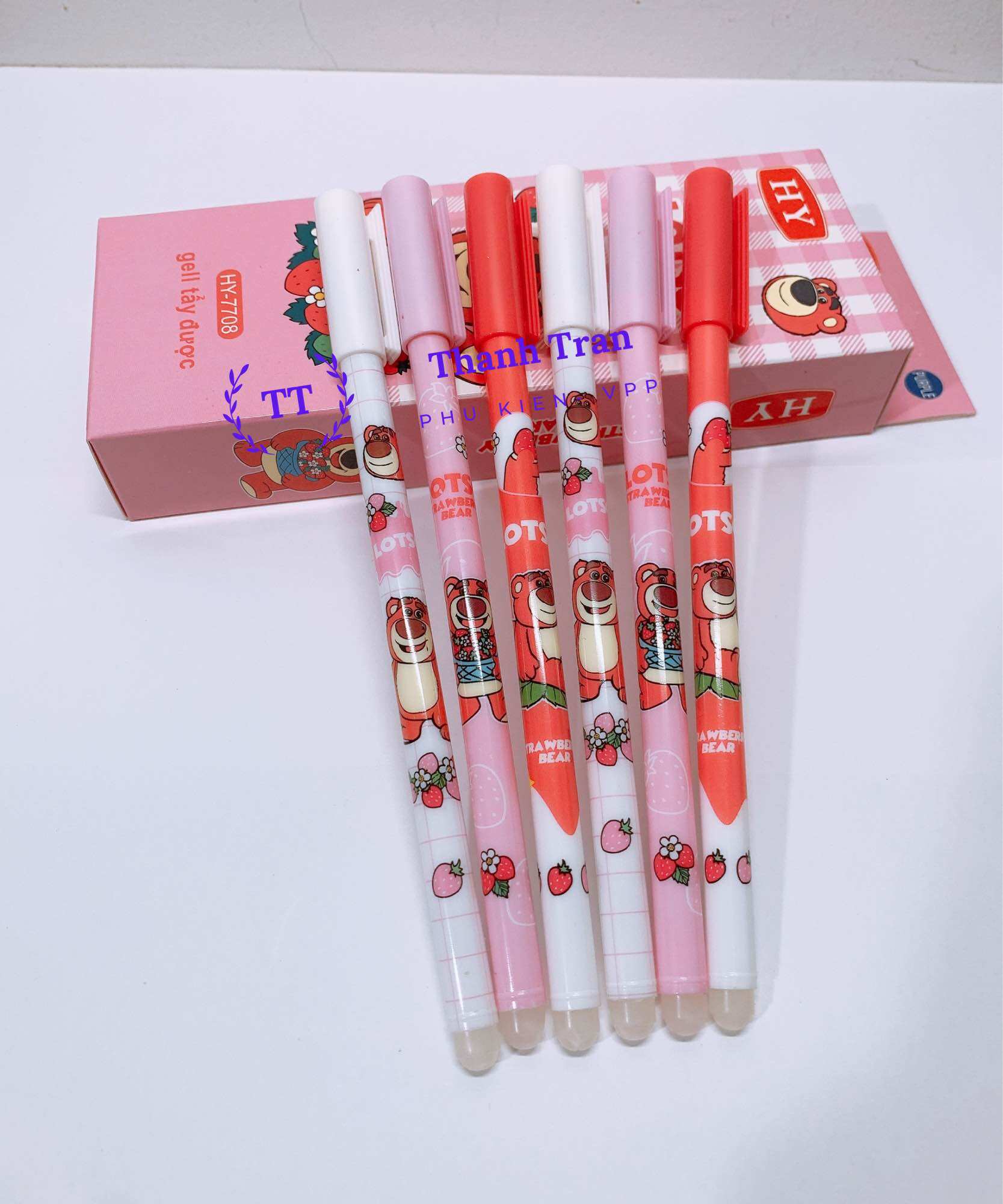 Hộp 12 cây bút gel bôi xóa được doremon mực xanh/tím