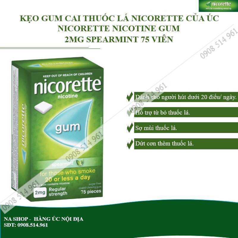 Kẹo cai T.H.U.Ố.C lá Nicorette Gum  2mg spearmint