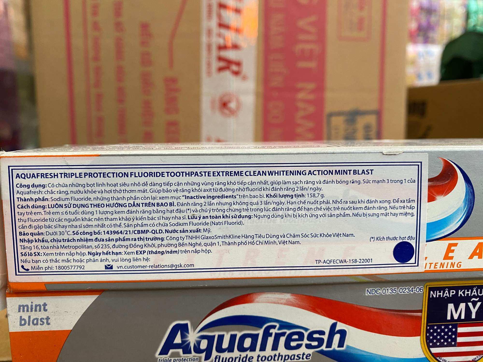 Kem đánh răng aquafresh mỹ 158g