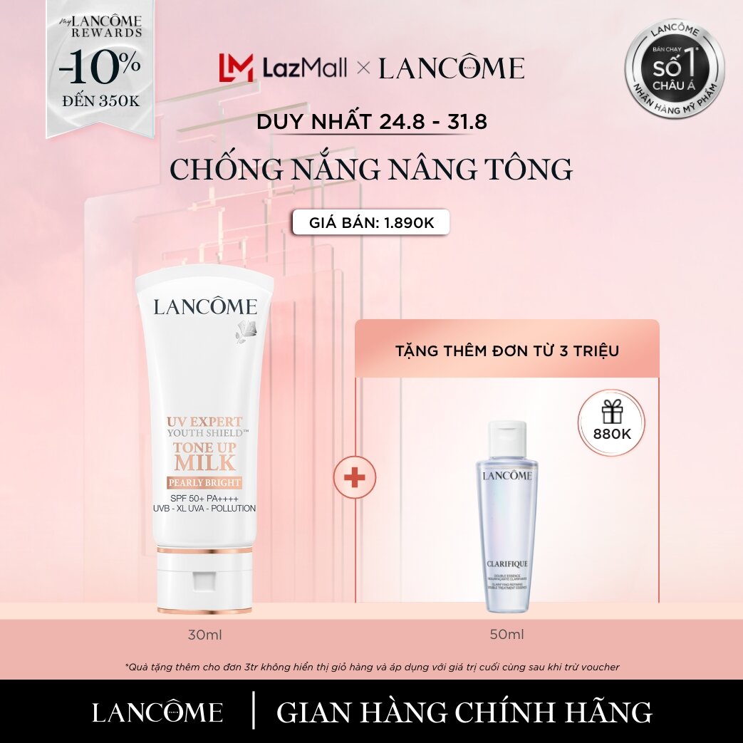 [DUY NHẤT 24-31.8 - Voucher 10%] Kem chống nắng nâng tông, bảo vệ da tối ưu Lancôme UV Expert Tone Up White SPF 50 PA++++ 30ml [Quà không hiển thị giỏ hàng]
