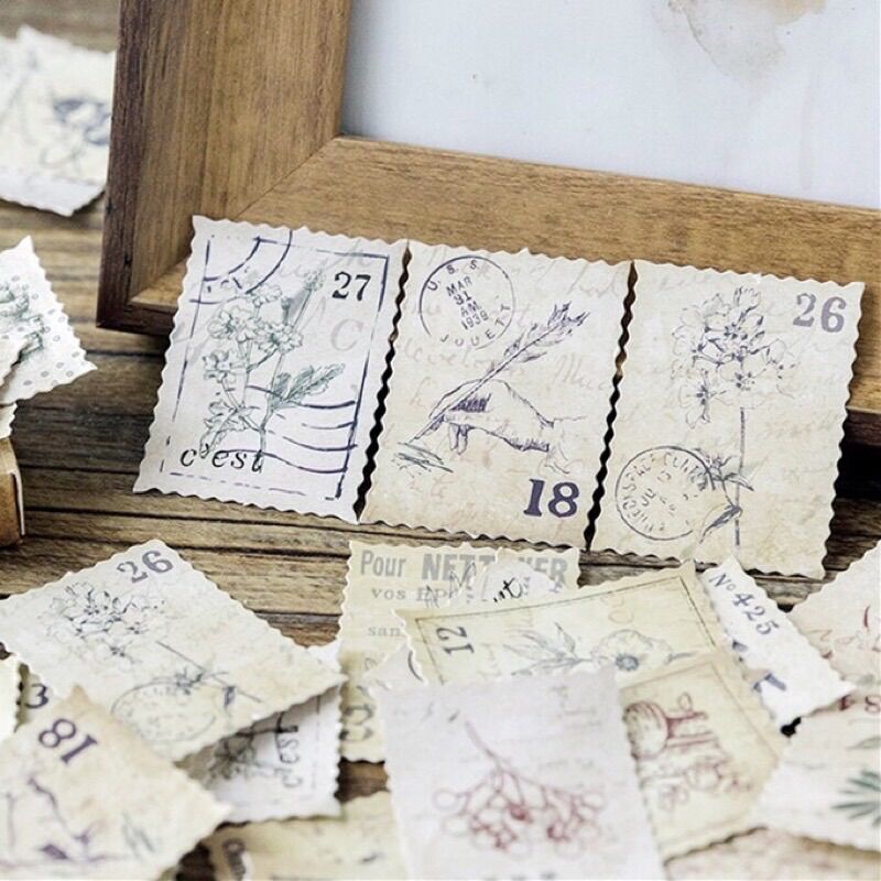 Set 46 sticker vintage tem thư