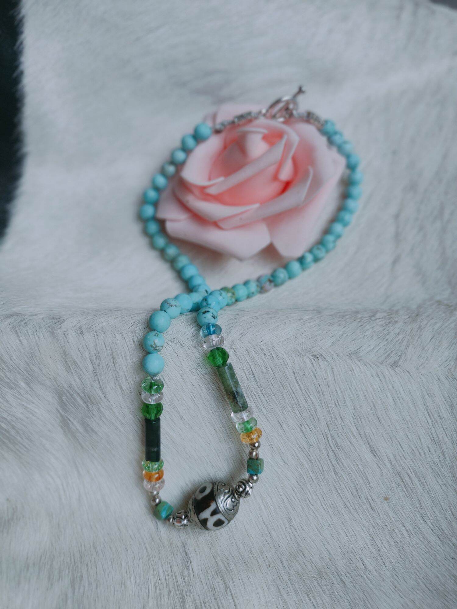 chuỗi ngọc lam sz 4.5 ly phối dzi 3 mắt đẹp xinh, mang lại nguồn năng lượng ,Dzi 3 mắt. Tượng trưng 