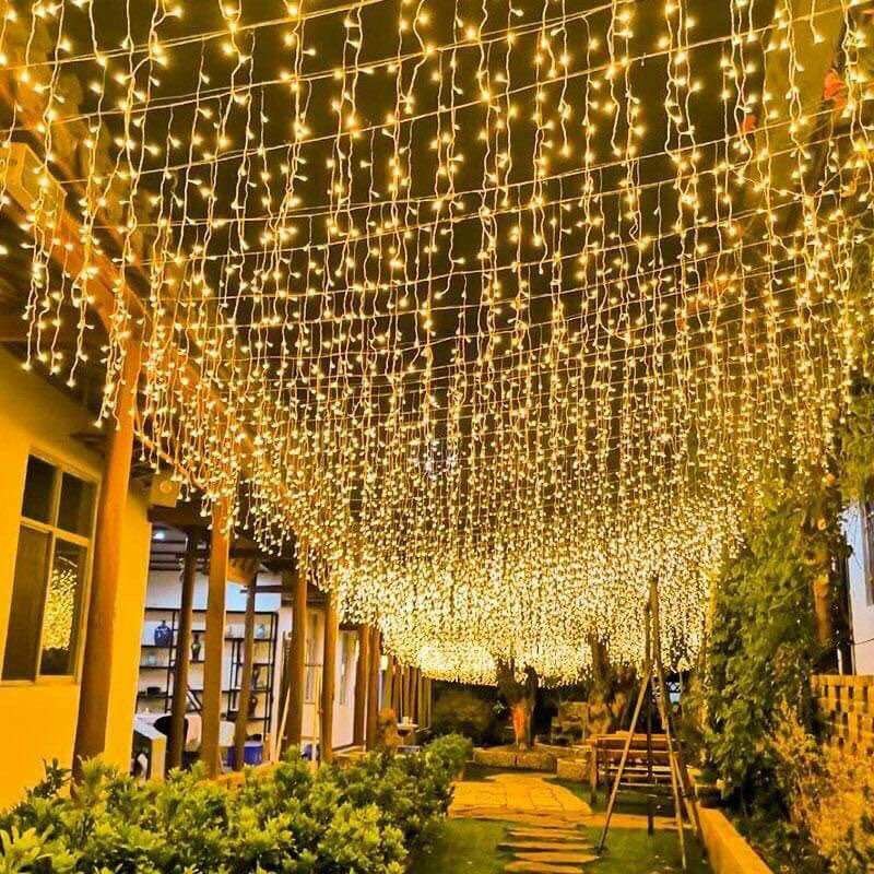Đèn led mành thả rủ (không nháy) trang trí sảnh ban công decor chống nước 8m 36 sợi - 12m 51 sợi có giác nối tiếp