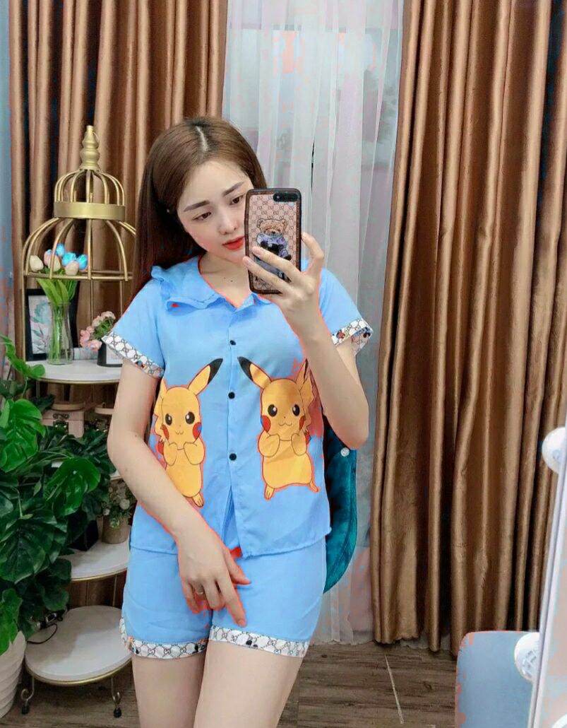 Đồ bộ lụa ngắn pijama mặc nhà nhiều hình đẹp giá rẻ - m76