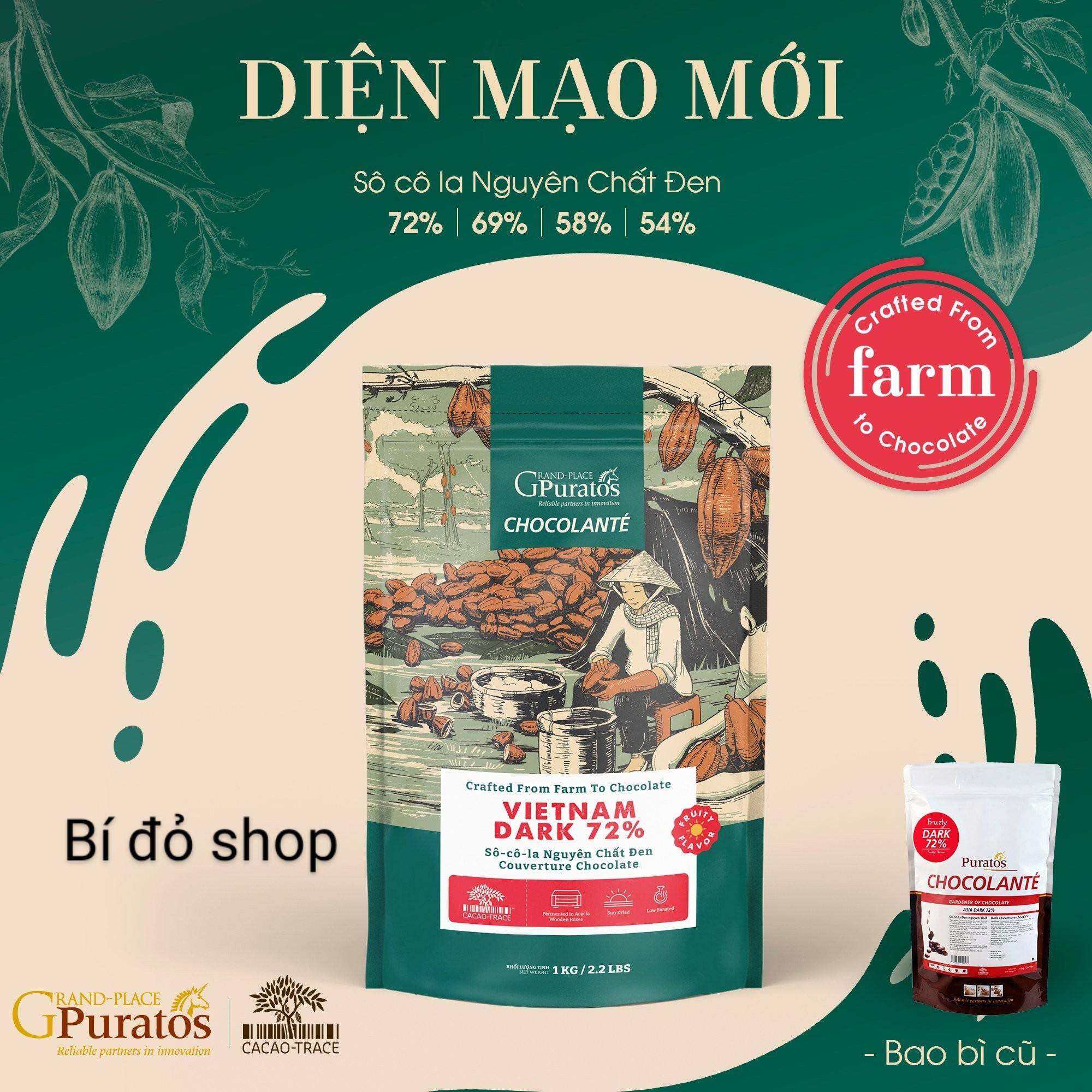 1kg socola sô cô la chocolate nguyên chất Đen 72% Puratos - Bí đỏ shop Bao bì Nguyên liệu dụng cụ làm bánh