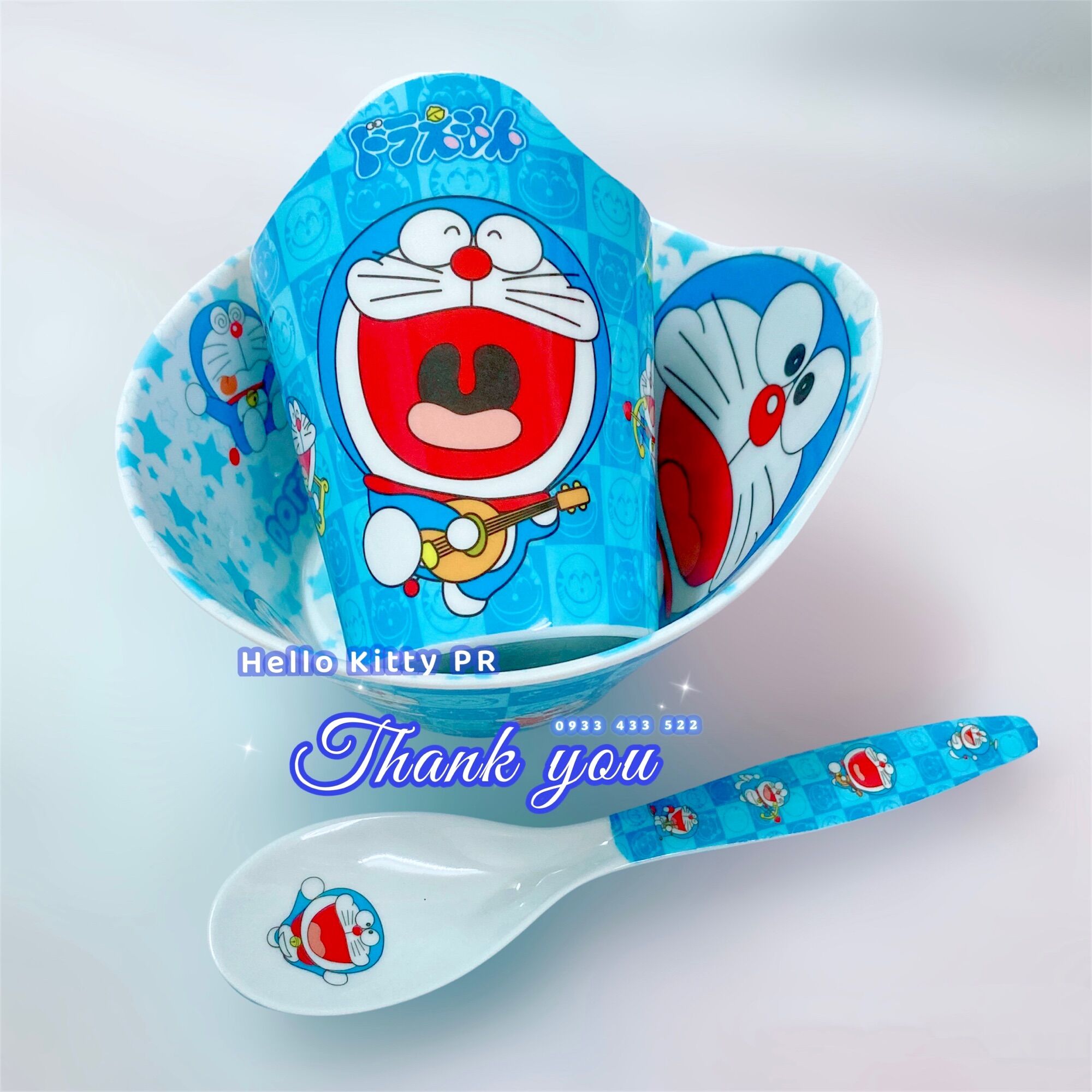 Combo tô muỗng ly Hello Kitty - Doremon Doraemon