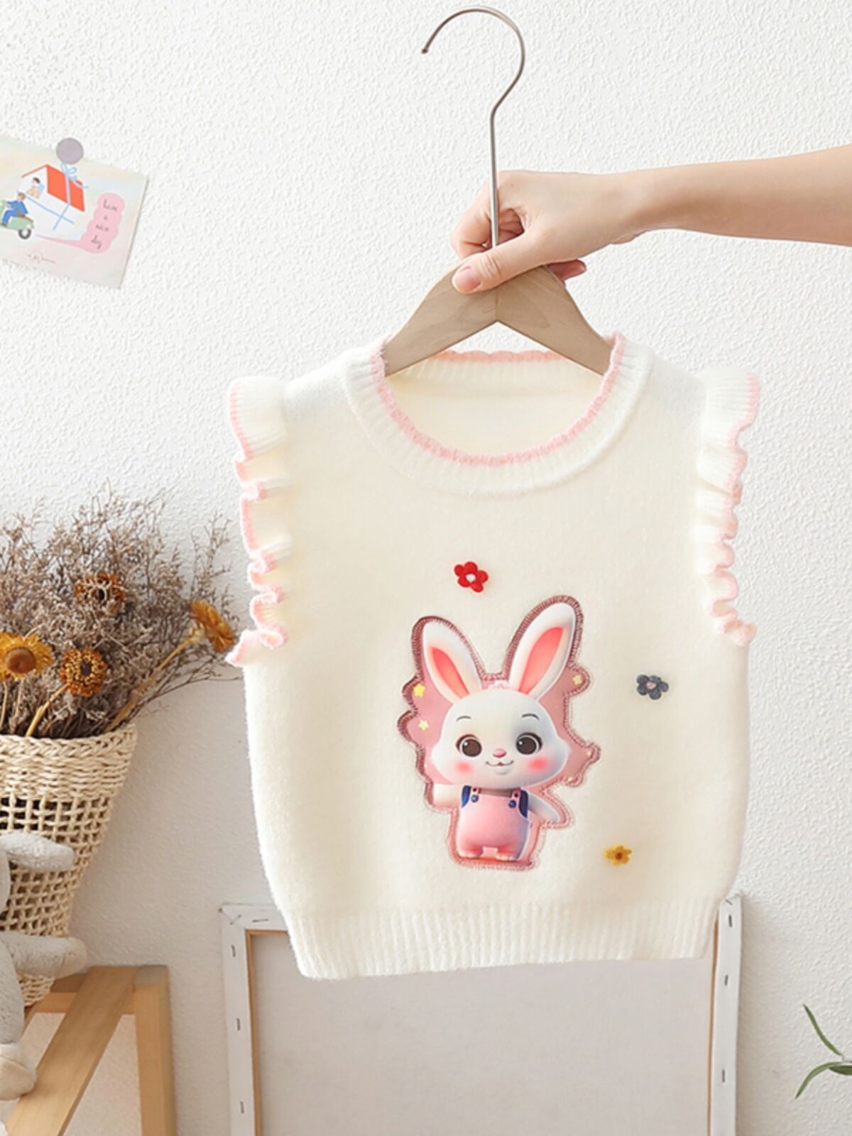 Áo Len Dệt Kim Cho Bé Gái Áo Khoác Ngoài Mùa Đông Cổ Tròn Không Tay Áo Vest Hoạt Hình Áo Khoác Trẻ Em Quần Áo Trẻ Em Trang Phục Trẻ Em