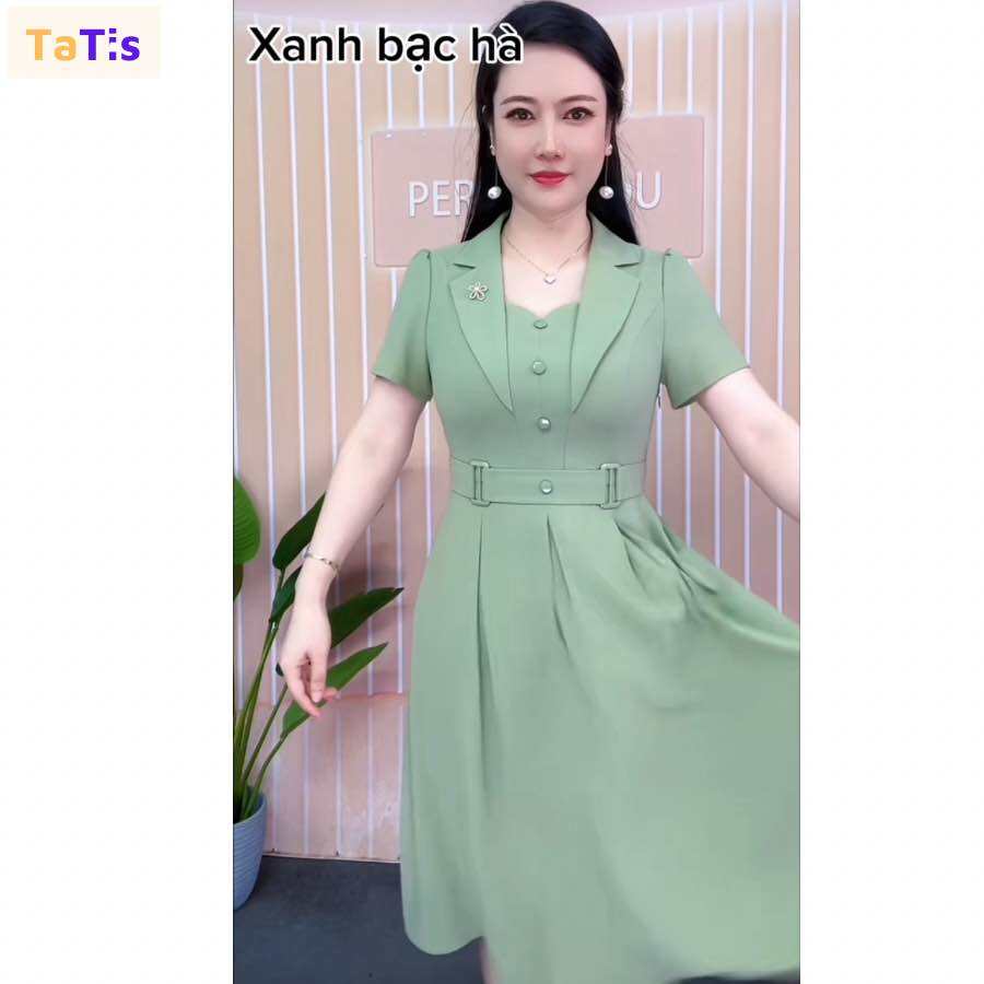 Đầm Trung Niên Cổ Vest Cho Mẹ Dự Tiệc Sang Trọng Váy Nữ Chất Lụa Mềm Mịn VEST.