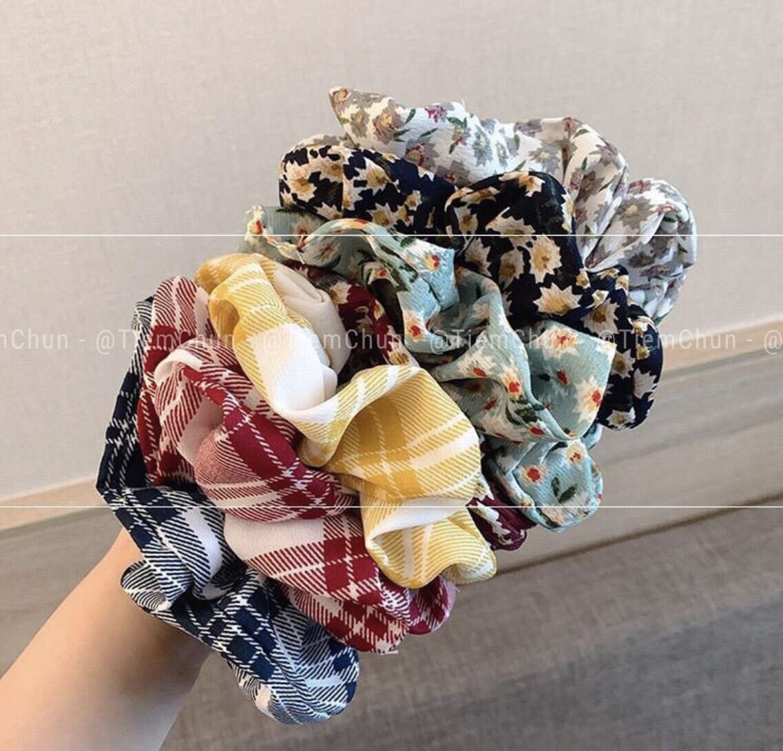 [TC20]Dây buộc tóc hoạ tiết, Cột tóc vải - Tiệm Chun
