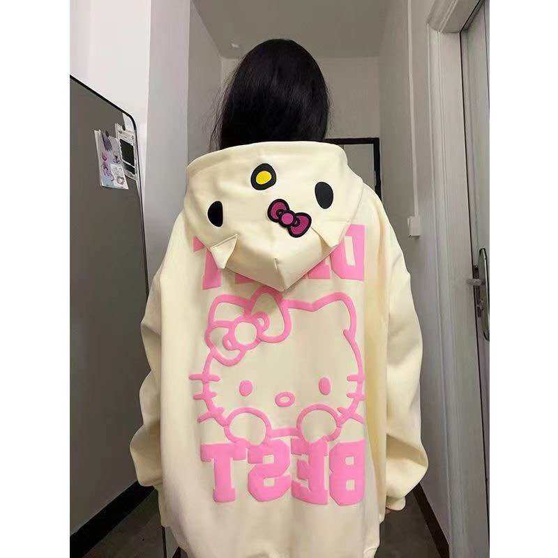 Áo khoác hoodie form rộng nam nữ chất nỉ ngoại dày dặn HELLO KITTY áo khoác hoodie nỉ ngoại chất nỉ 