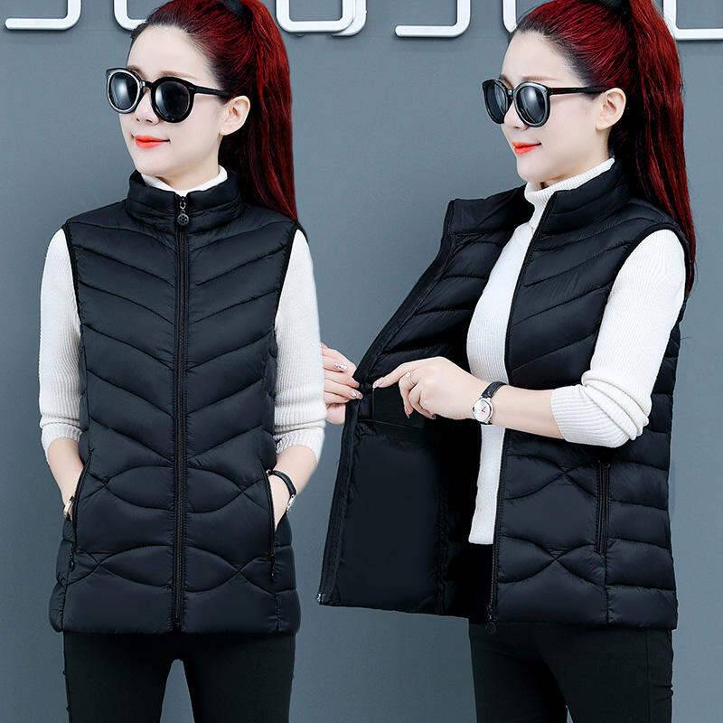 Gilê Gilê Gilê Trung Niên Mùa Đông Mặc Bên Ngoài Cho Nữ Áo Khoác Không Tay Bông Lông Vũ Tôn Dáng Cho Nữ Áo Bông Cỡ Lớn Gilê Nữ