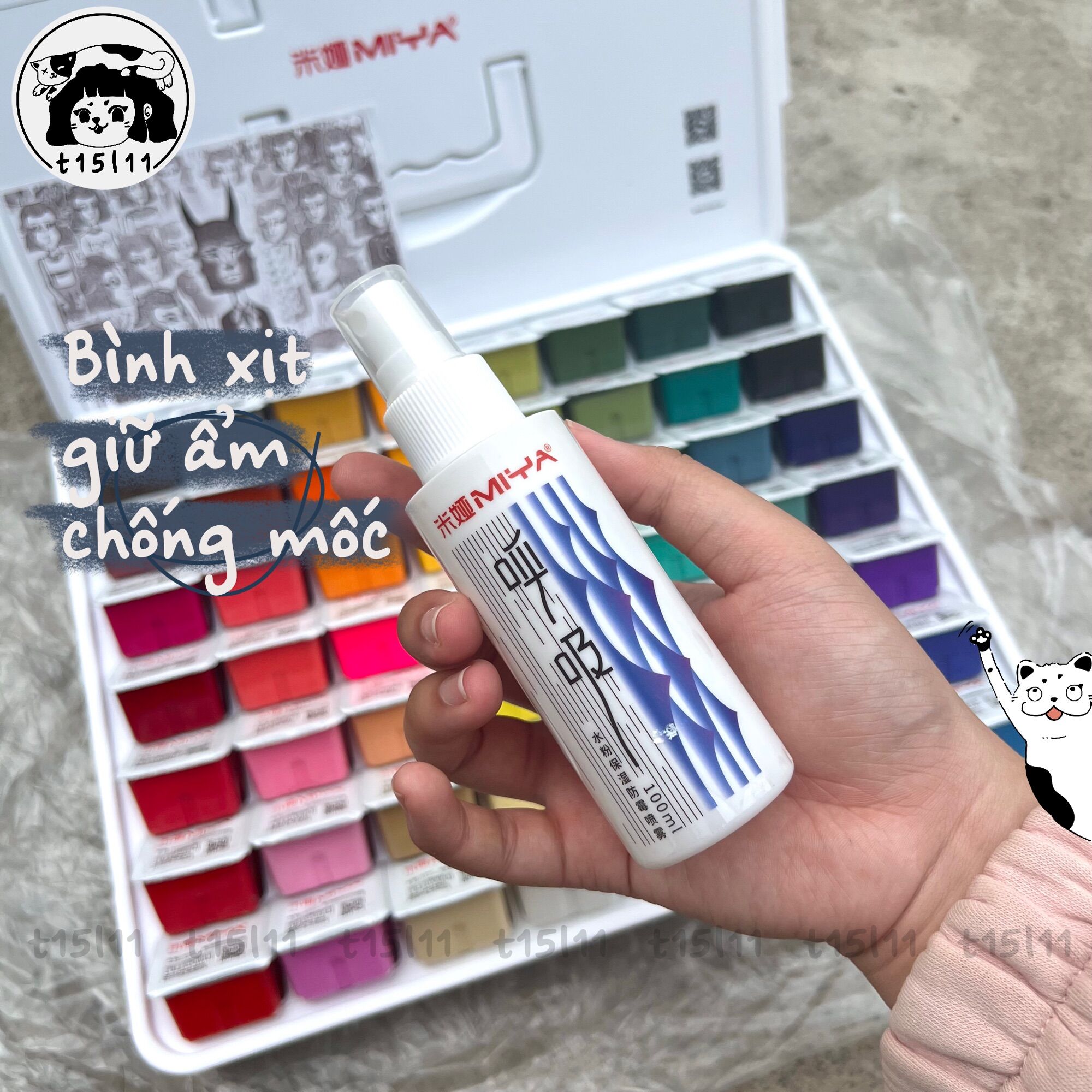 [t15l11] Bình xịt giữ ẩm chống mốc Màu Gouache Miya 100ml