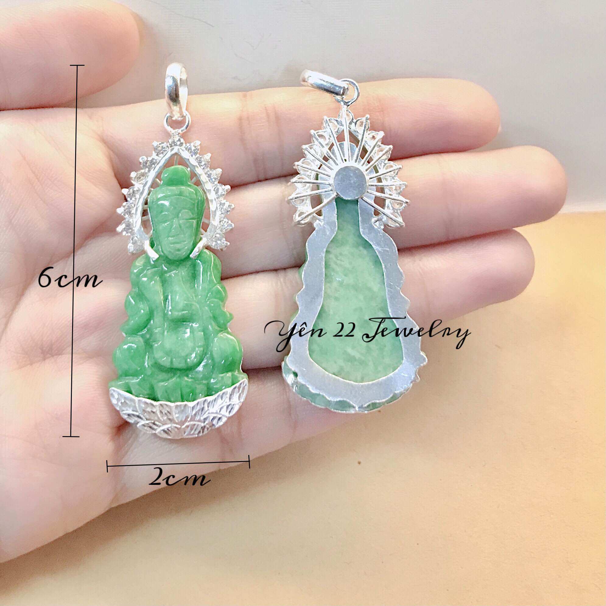 Mặt Phật quan âm bồ tát bạc đính đá