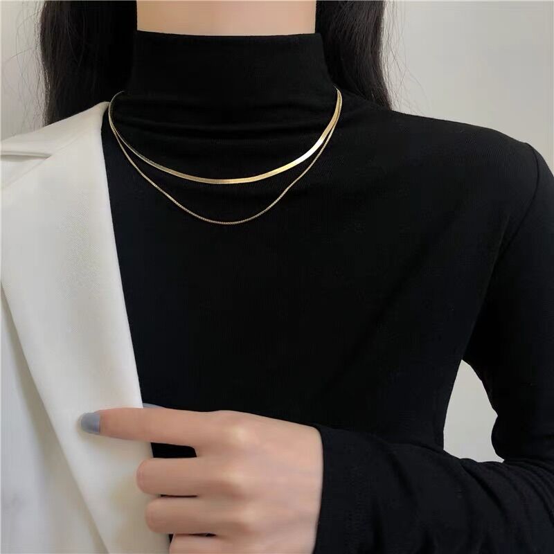 N29 Dây chuyền titan choker nữ Mì 2 Dây Mảnh Layer Titan Không Gỉ Rỉ Vàng Gold