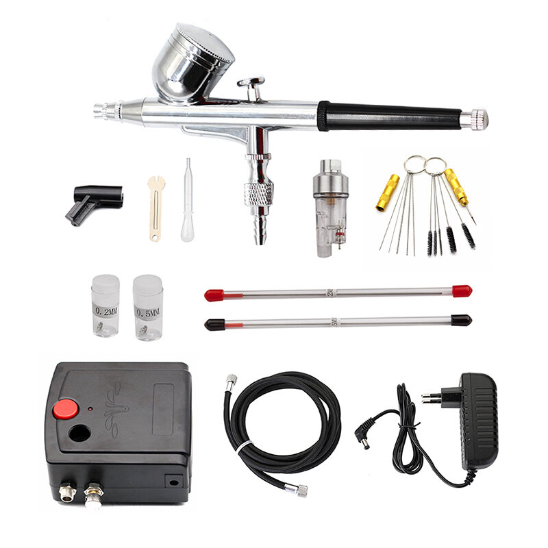 Bộ Dụng Cụ Phun Sơn Khí Nén 0.3mm Hai Chức Năng Kèm Máy Nén Khí Dành Cho Vẽ Móng Nghệ Thuật/mô Hình/bánh Kem/sơn Xe Hơi - Súng Phun Mini Dùng Cho Việc Tự Làm Tại Nhà