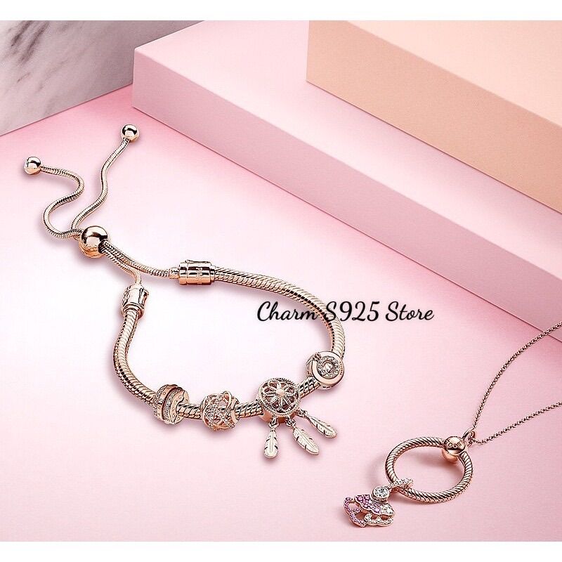 COMBO 4 HẠT CHARM PAN ALE VÀNG HỒNG GALAXY BẠC S925