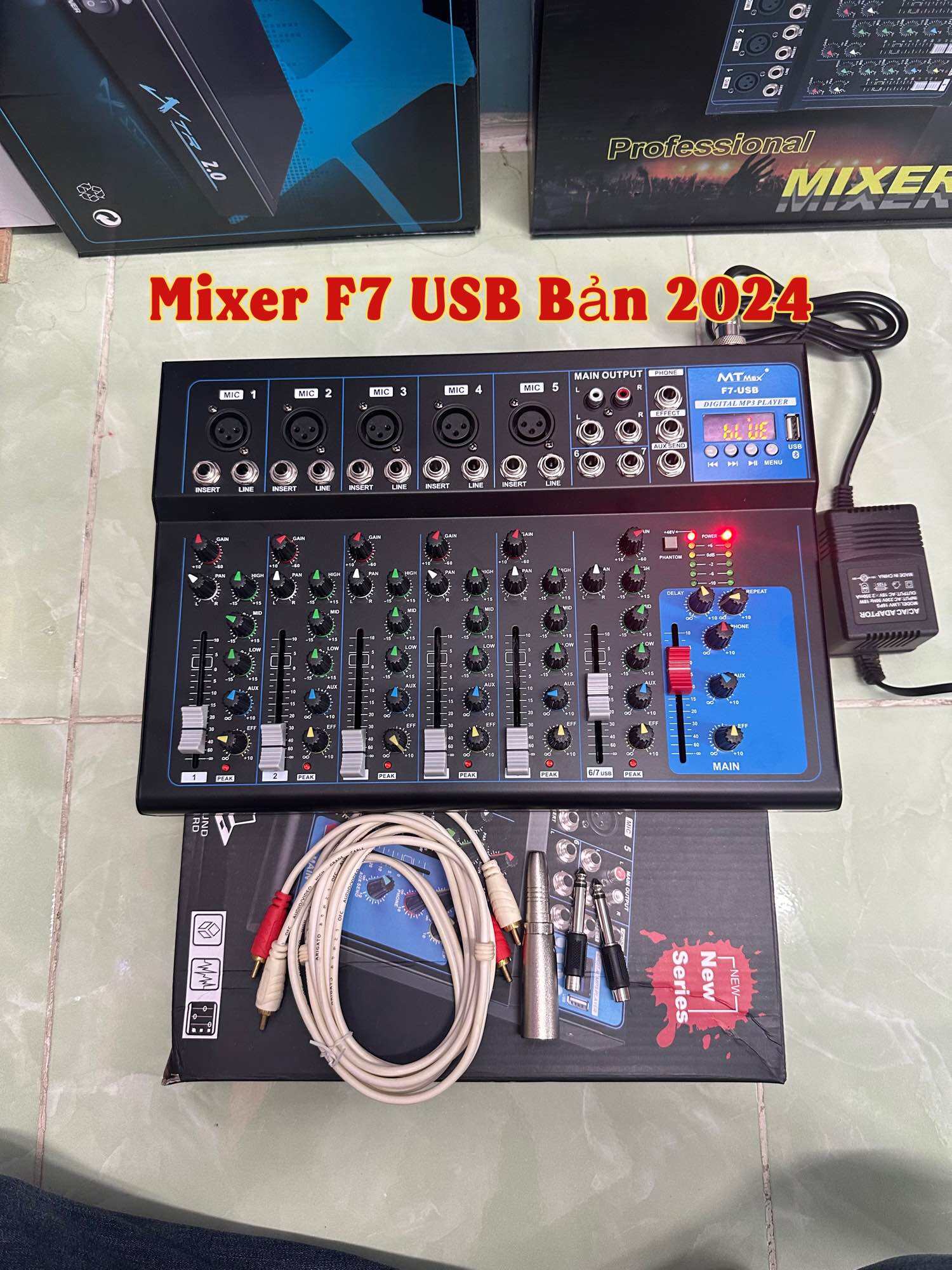 Bàn Trộn Mixer MTMax F7 USB Bản 2024 - 7 Kênh Cao Cấp - Có Bluetooth Chống Hú Tốt - Màn Hình Led