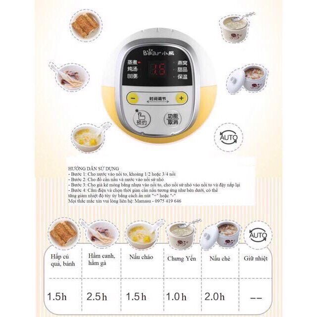 NỒI NẤU CHÁO CHẬM BEAR 0.8L