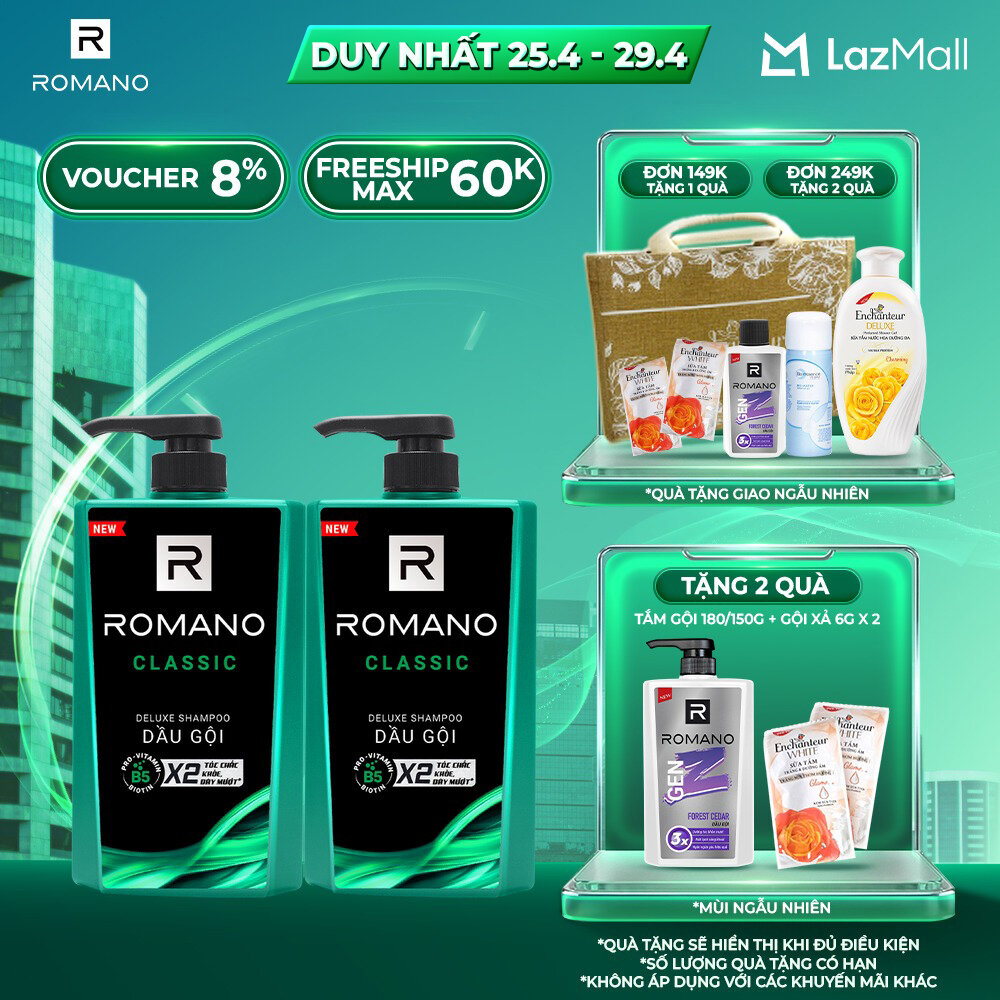Combo 2 Dầu gội Romano hương nước hoa 650g
