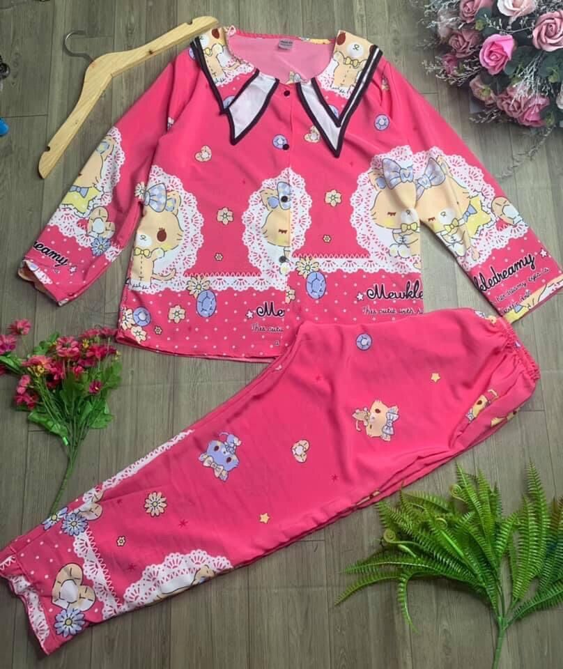 (HCM). BỘ PIJAMA LỤA TIỂU THƯ DÀI TAY CHO NỮ FREESIZE DƯỚI 60KG