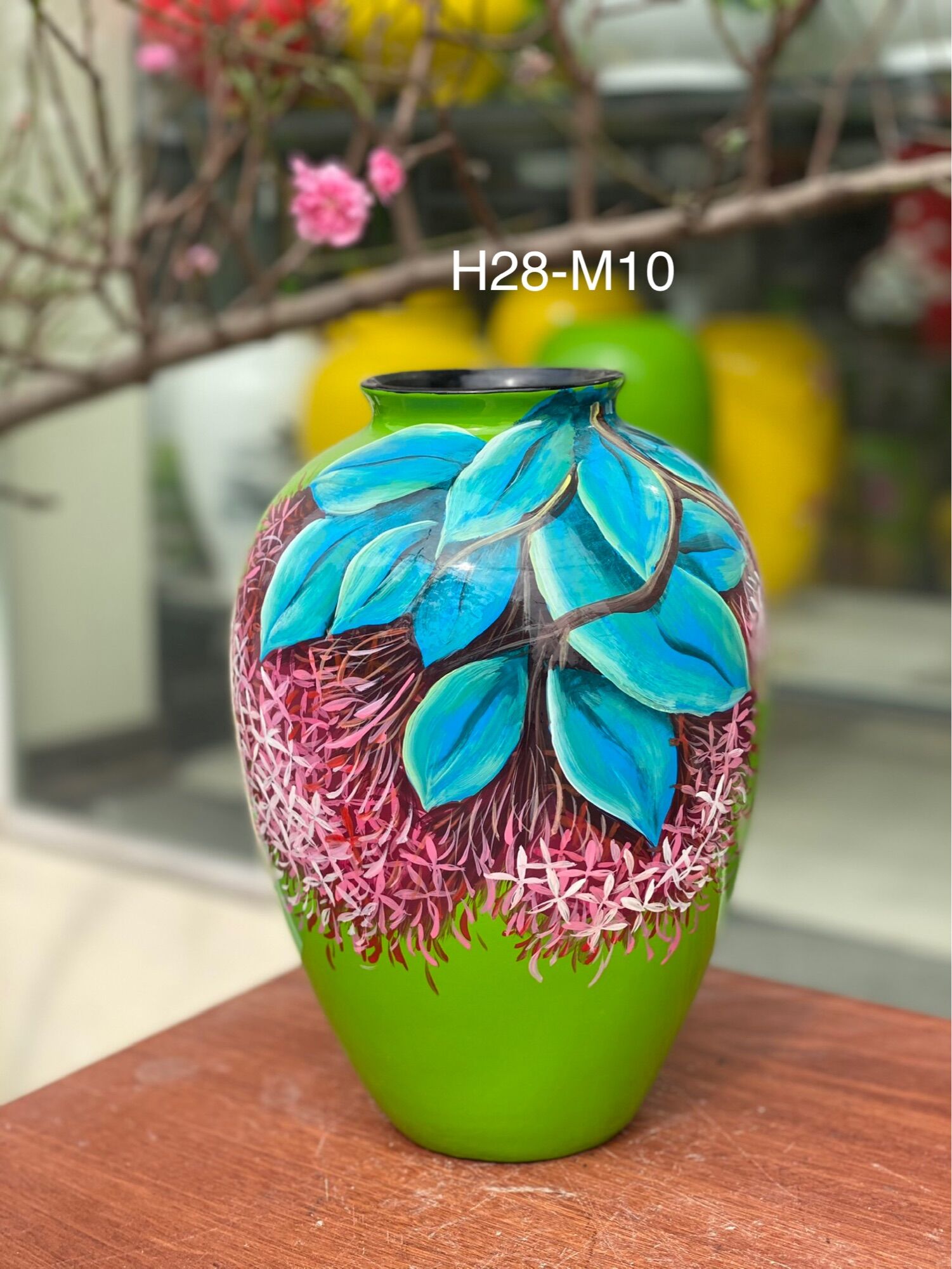 Bình cắm hoa- trưng bày, men sơn mài, họa tiết vẽ thủ công 3D. Gốm sứ Bát Tràng.