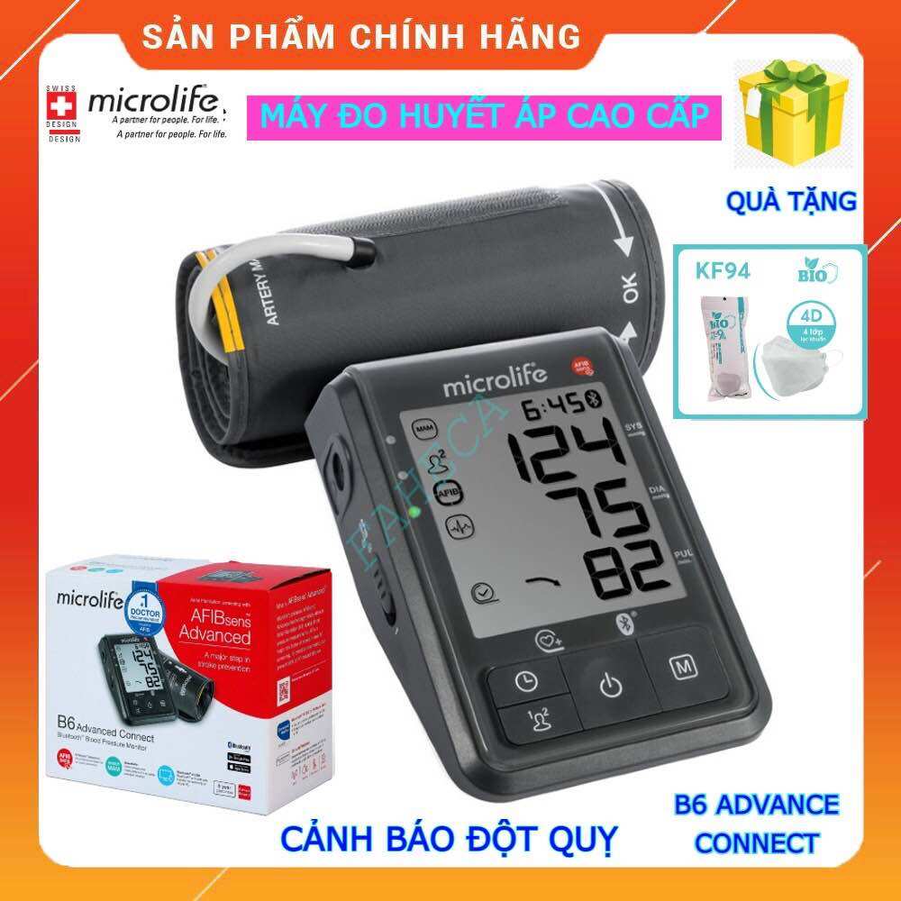 Máy đo huyết áp bắp tay Microlife B6 Advance Connect,cảnh báo đột quỵ AFIB, có bluetooth- Cộng nghệ Thuỵ Sỹ - Bảo hành chính hãng 5 năm