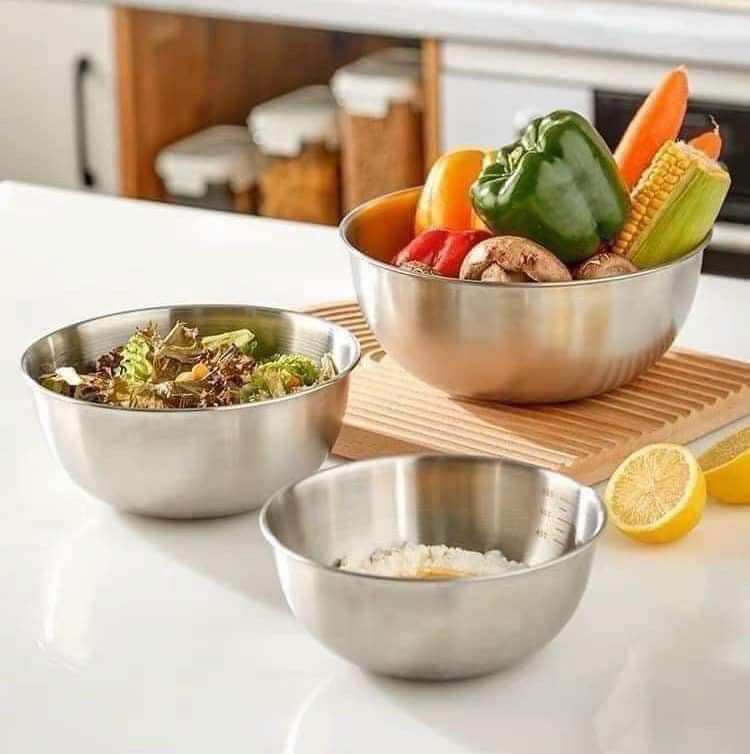 Combo 3 bát inox chia vạch đủ size