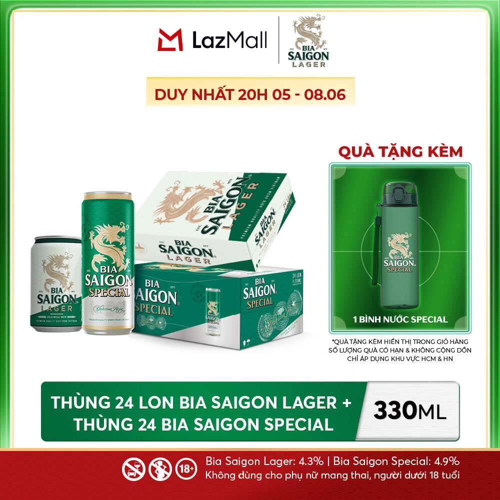 Nồng Độ Cồn 4.3% - Combo 1 Bia Saigon Lager 330ml + Nồng Độ Cồn 4.9% - 1 Bia Sài Gòn Special 330ml