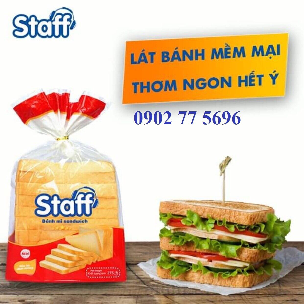 2 Bịch Bánh Mì Tươi Sandwich Staff 275g - 10 Lát Bánh Tiêu Chuẩn