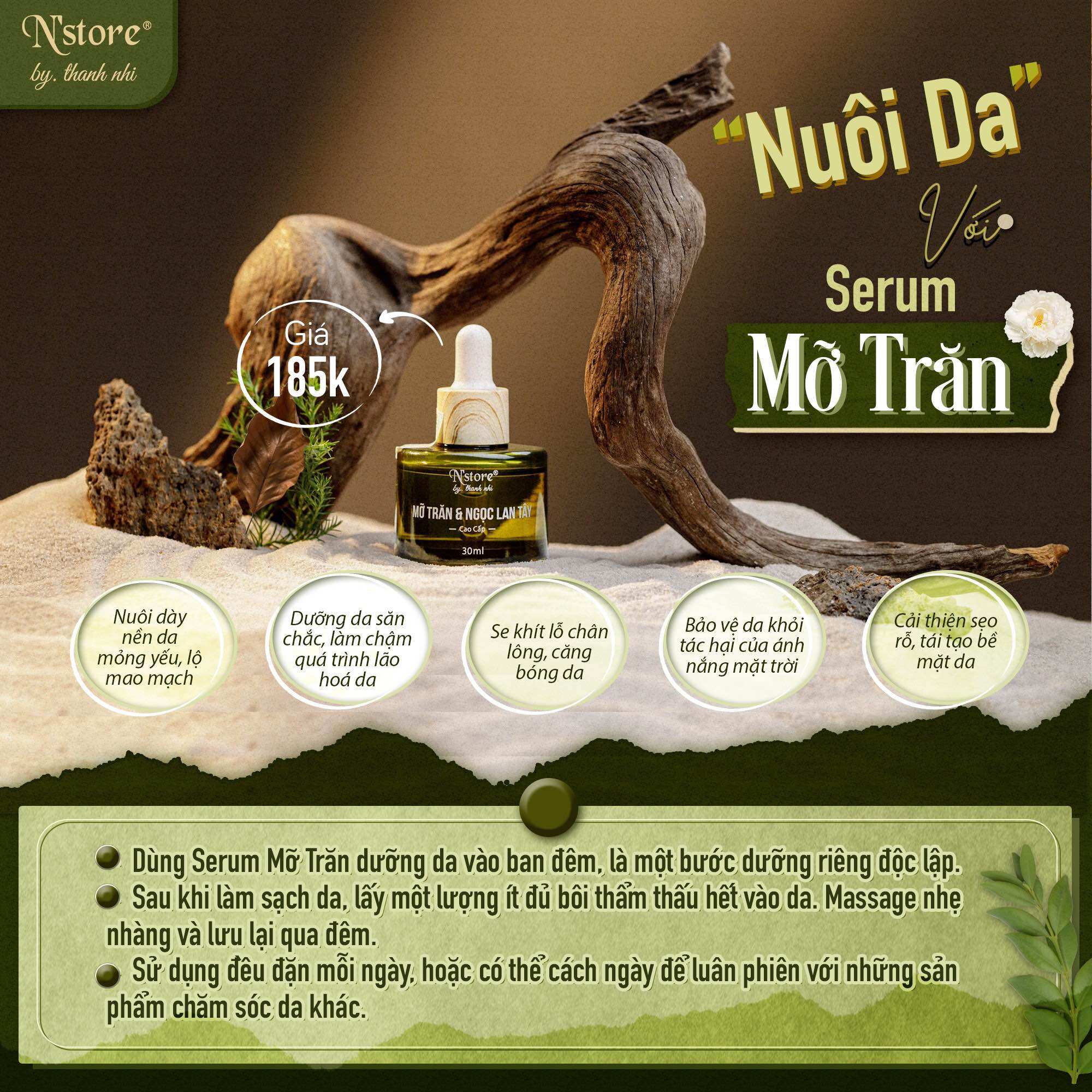 Serum Mỡ trăn & Ngọc Lan Tây N’store (triệt lông, dưỡng da, tri m ụ n)