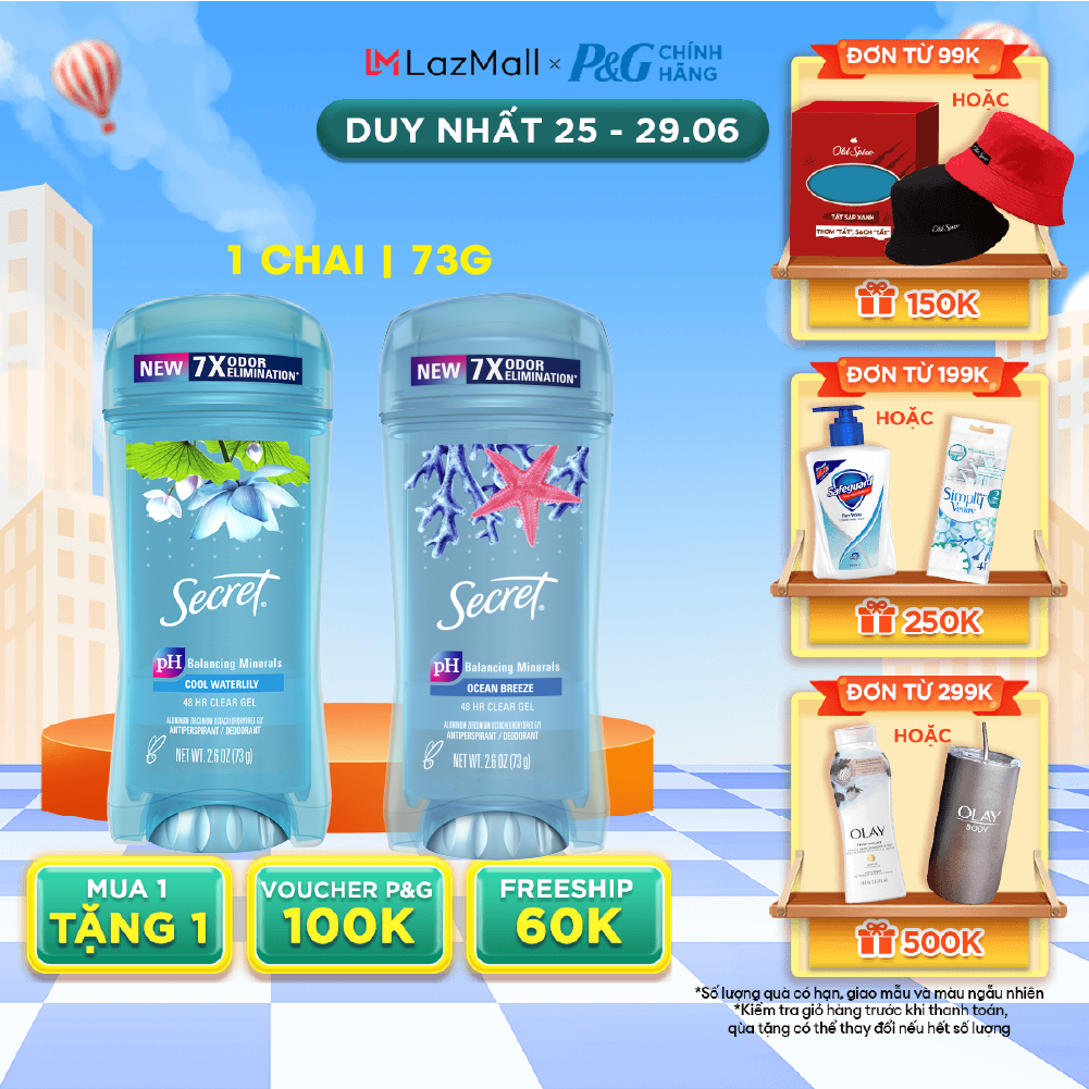 [MUA 1 TẶNG 1 QUÀ] Gel Khử Mùi Secret Waterlily/ Oceanside 73g - Nhập Khẩu Mỹ