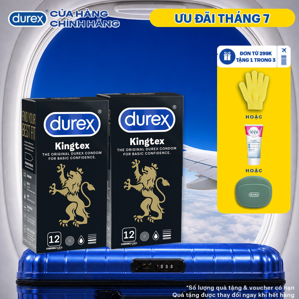 Bộ 2 hộp bao cao su Durex Kingtex bôi trơn, ôm sát size 49mm, 12 bao/hộp