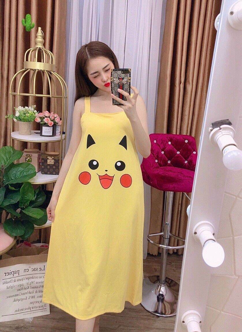 Đầm nữ hai dây,đầm kiểu suông in hình thú,đầm ngủ đầm mặc nhà form 55kg