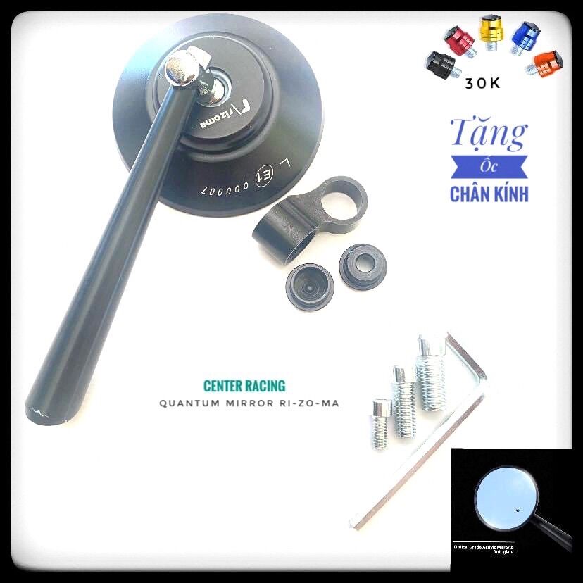 Kính chiếu hậu xe máy Tròn CNC màu đen tặng ốc chân kính