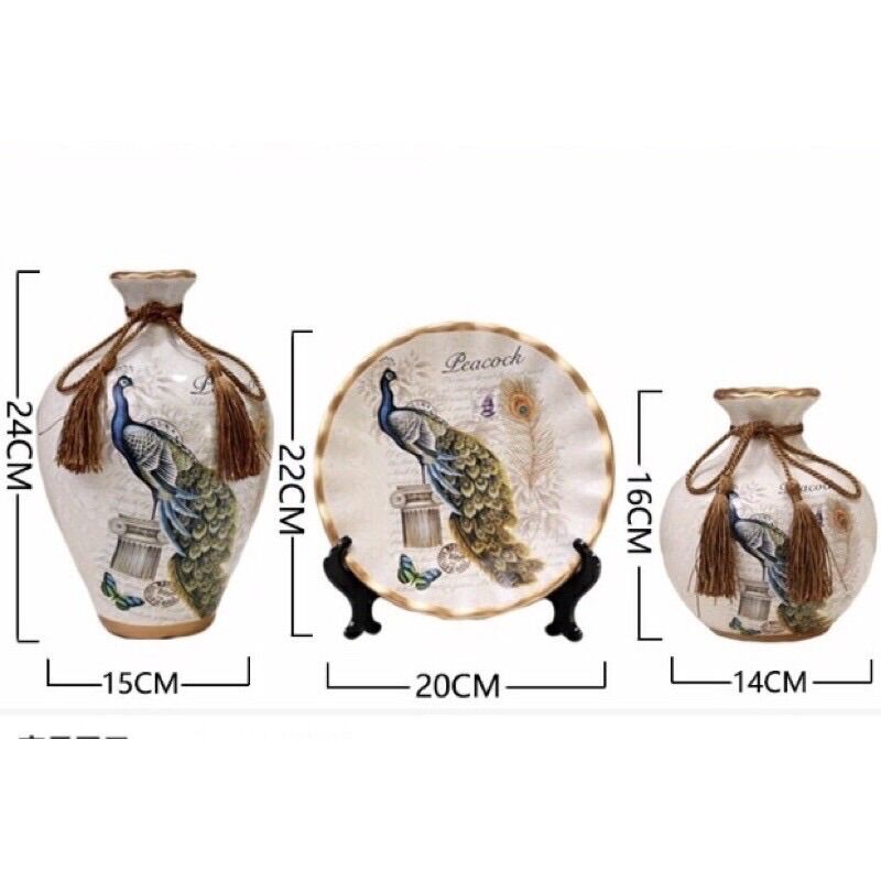Bộ decor 3 món trang trí phòng khách kèm hoa