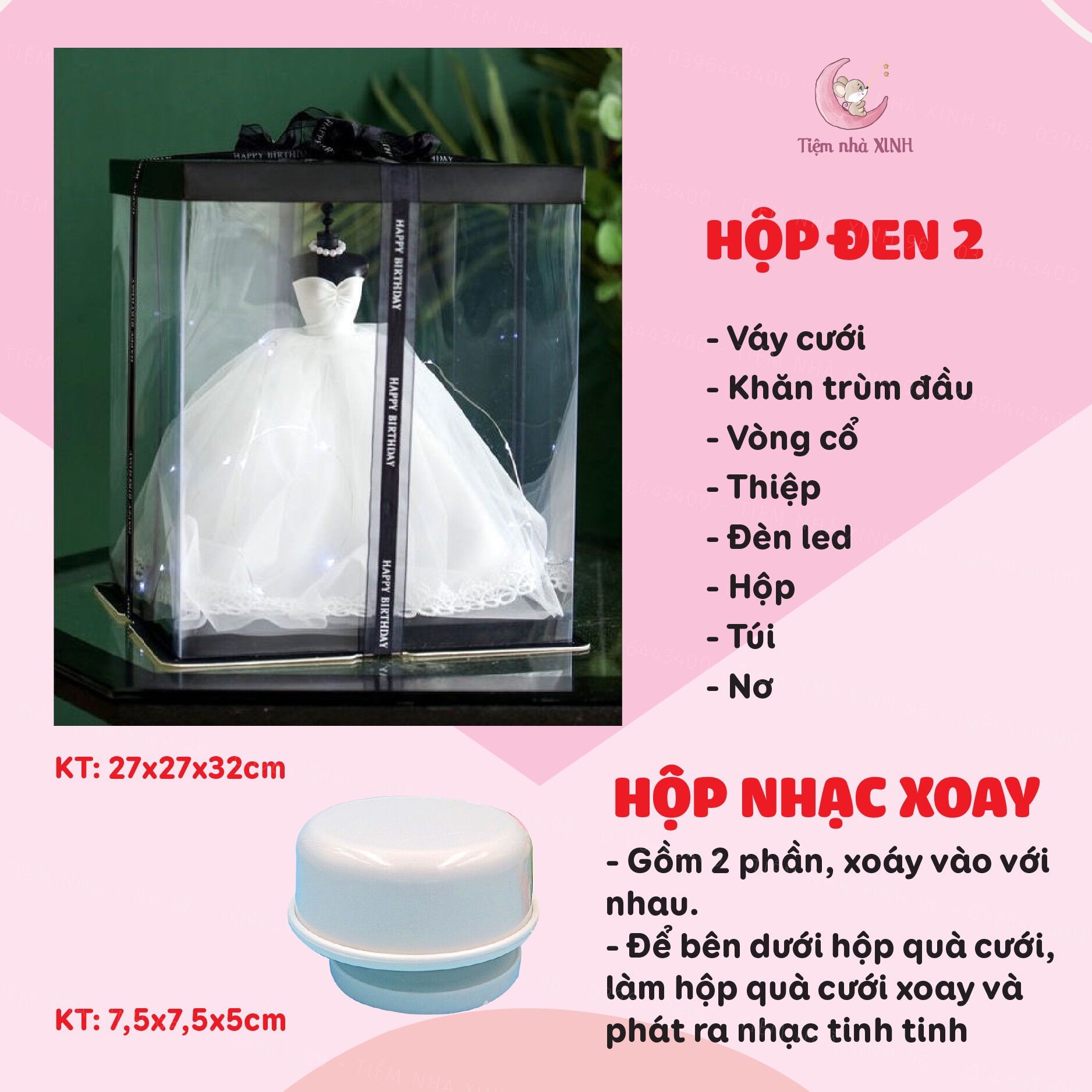 Hộp quà váy cưới mini đen - có hộp nhạc - quà tặng cầu hôn ý nghĩa (hàng sẵn - video tự quay)