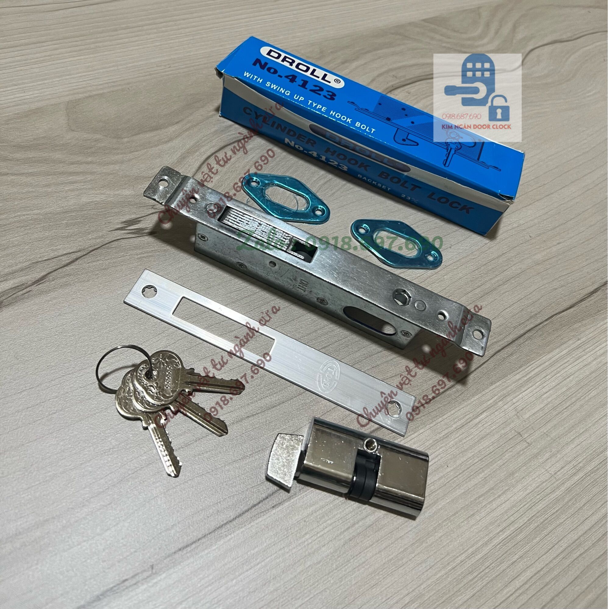 Khóa âm cửa mở - khoá droll chìa thau