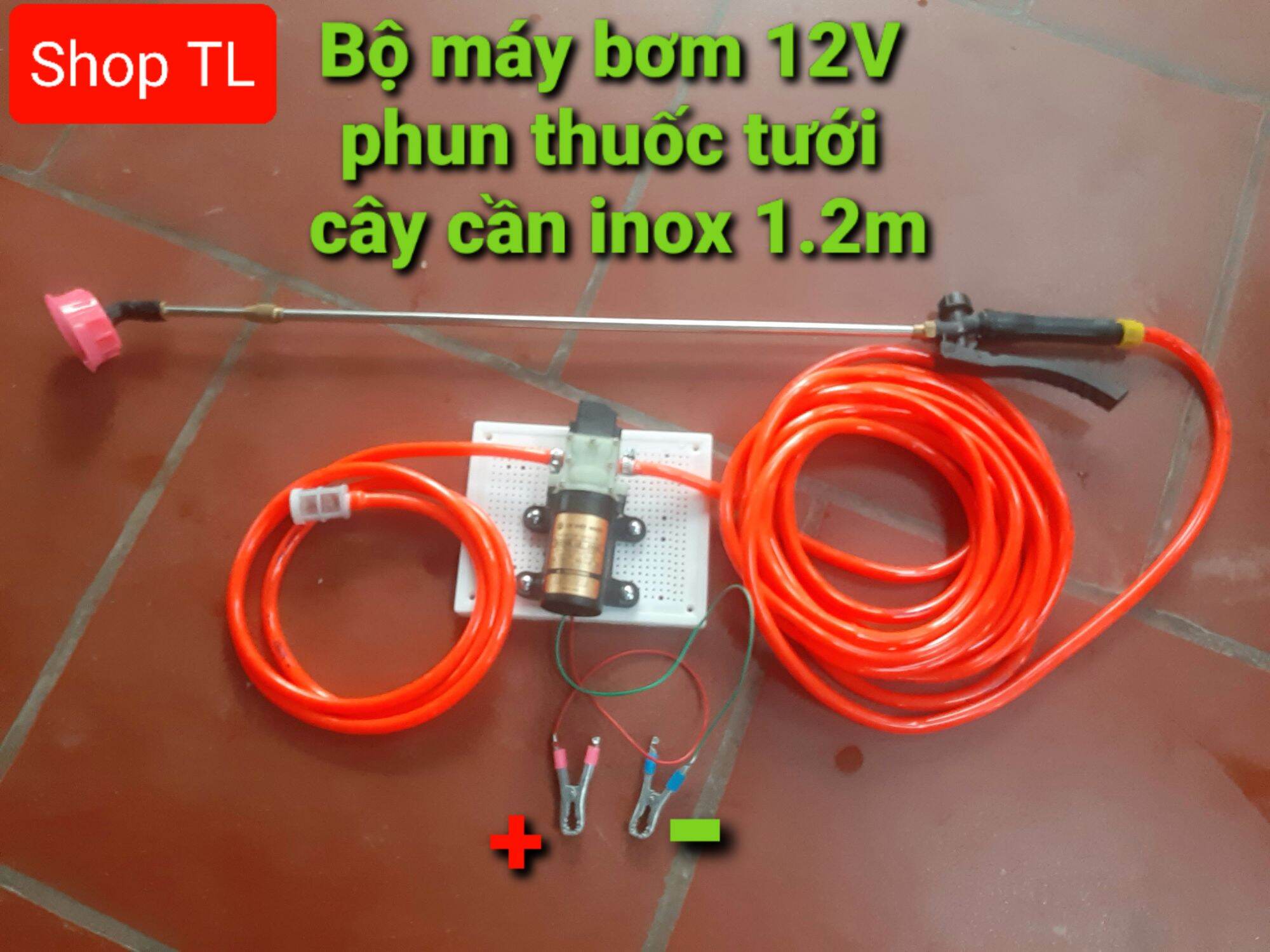 Máy bơm tăng áp mini 12v, Máy bơm phun sương 12v , tưới tưới cây cảnh cần inox dài 1.2m