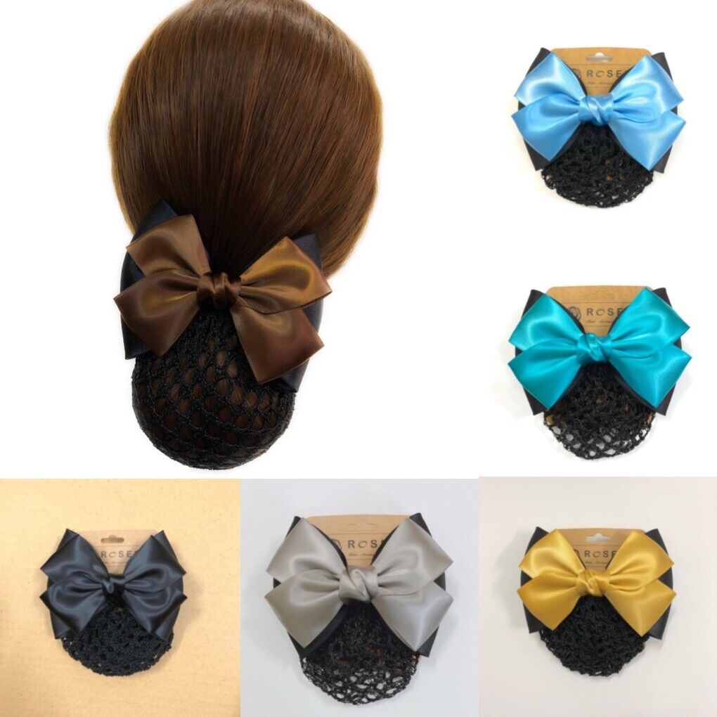 Kẹp lưới búi nơ roses/ roses women hair bun cover net snood hairnet bowknot decor bank clerk