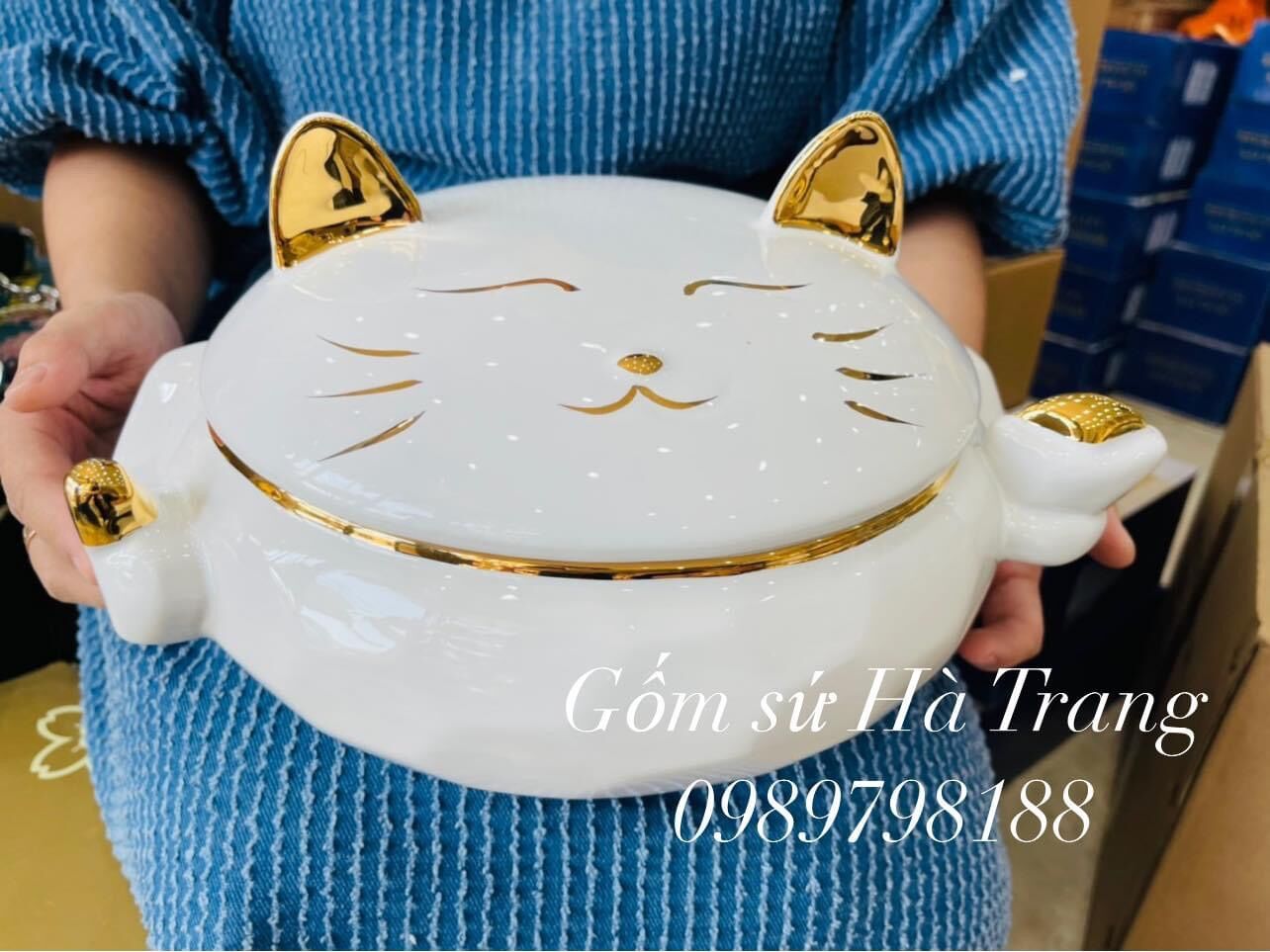 Khay mứt mèo thần tài gốm sứ cao cấp