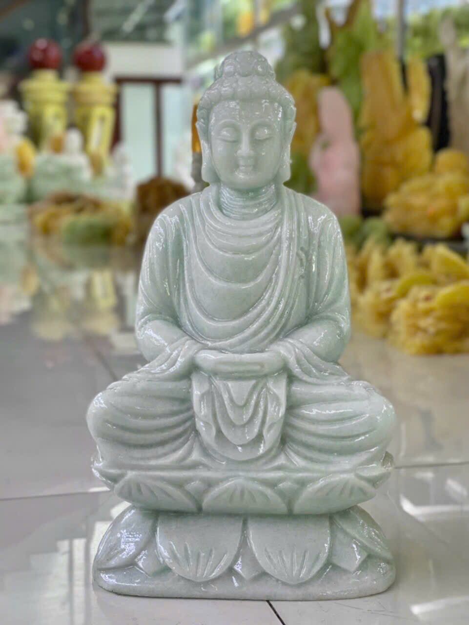 Tượng phật thích ca đá xanh cẩm thạch nguyên khối cao 30cm