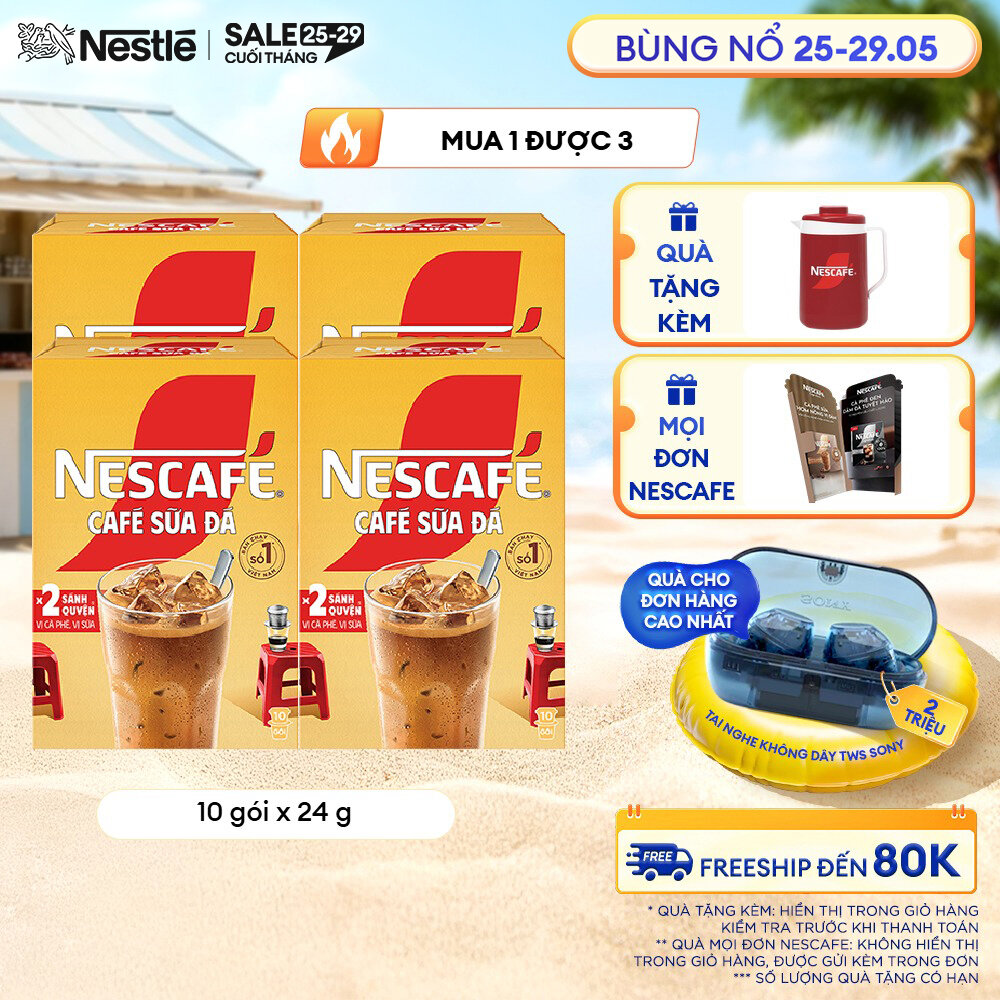 [ƯU ĐÃI THÁNG 5][FREESHIP HCM] Combo 4 Hộp Cà phê sữa NESCAFÉ Cà Phê Sữa Đá (Hộp 10 gói x 24 g)
