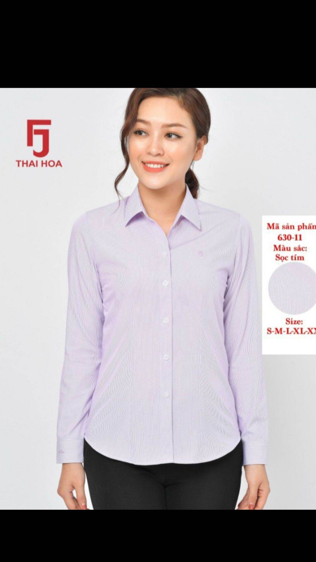 Áo sơ mi nữ Thái Hòa sọc tăm màu tím